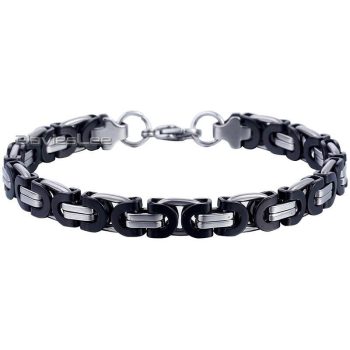  Nemesacél bizánci stílusú férfi karkötő, ezüst-fekete, 25 cm