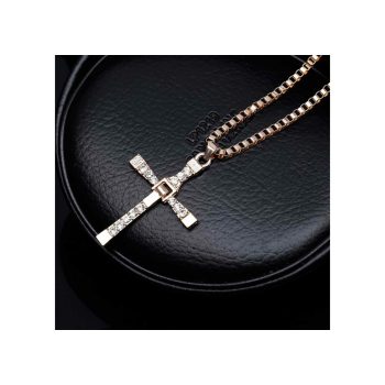 Kereszt köves nyaklánc, arany színű