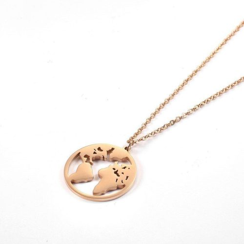 Nemesacél-földgömb-medál-nyaklánccal, rose gold