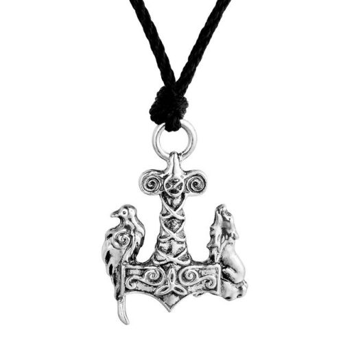 Viking-madár-és-pöröly-medál-bőr-nyaklánccal