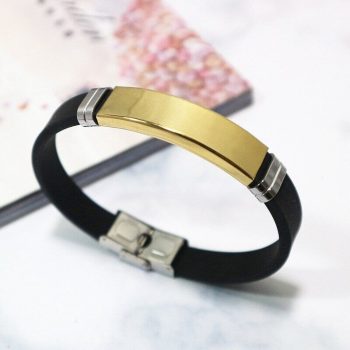 Szilikon és nemesacél férfi karkötő, arany-fekete - gravírozható.