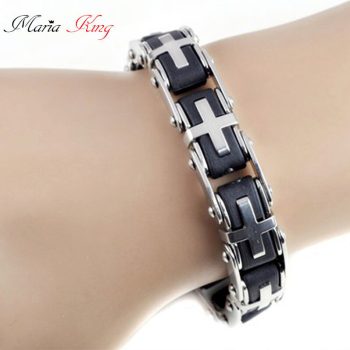 Férfi nemesacél és szilikon karkötő, ezüst-fekete