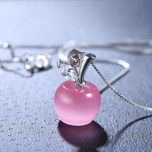 Rózsaszín mesterséges opál Alma medál nyaklánccal