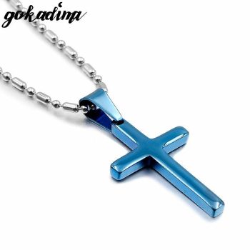 Nemesacél-kereszt-medál-nyaklánccal-kék