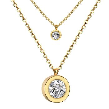 Gyönyörű-dupla-nemesacél-nyaklánc-cirkónium-kristállyal, aranyozott - 45 cm