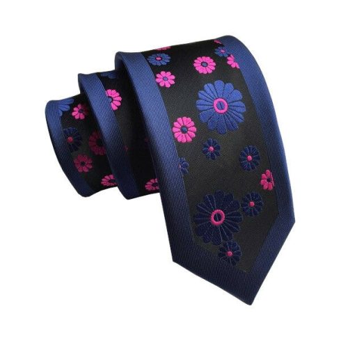 kék-pink virág mintás nyakkendő
