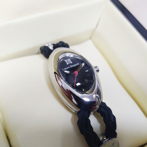 Laura Biagiotti fonott bőrszíjas, ultra trendi luxus női karóra (22 MM) dobozzal, fekete