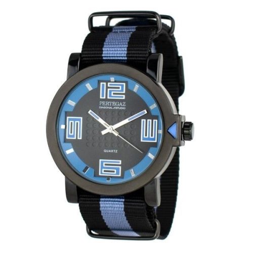 PERTEGAZ szövetszíjas cseppálló férfi karóra, fekete-kék (40 MM) - 3 ATM