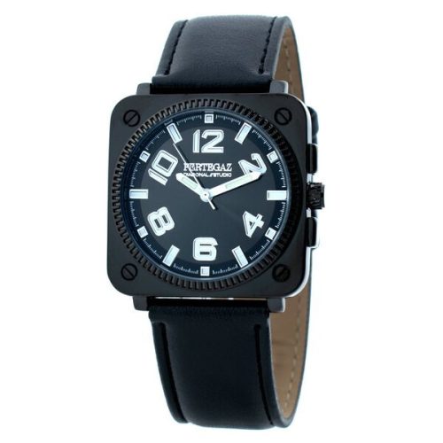 Eredeti PERTEGAZ uniszex bőrszíjas üzleti retro stílusú karóra, fekete (37 MM) - 3 ATM