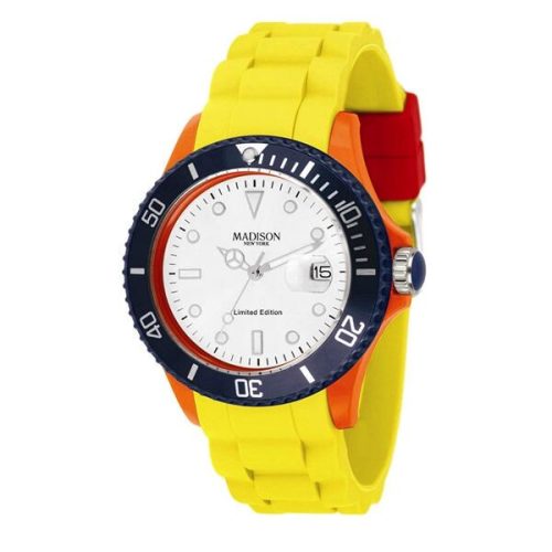 MADISON New York, sárga-fekete, cseppálló, dátumkijelzős uniszex óra (40 MM), 5 ATM