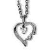 Cirkónia köves szív medál Mom felirattal, acél lánccal, platina ezüst színben M.King márkadobozban