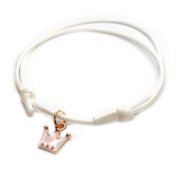 fehér-zsinórszövet-karkötő-pink-tűzzománc-korona-charmmal