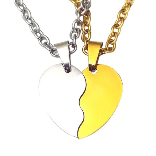 Páros nyaklánc tüköracél fél szívekkel, több méretben