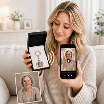   Fotóból generált emlékvideót a mobilon lejátszó fényképes emlék kulcstartó
