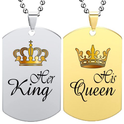 Her-King-His-Queen-páros-tüköracél-dögcédula-medál-lánccal-vagy-kulcstartó