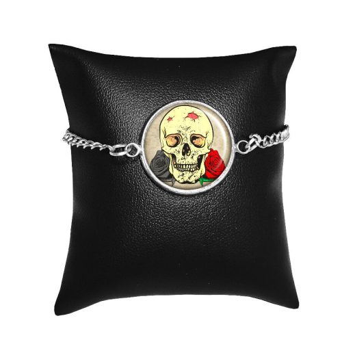 Skull-üveglencsés-karkötő-ezüst-színben