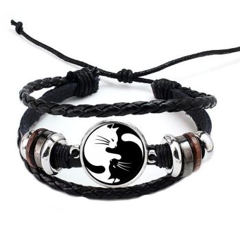 fonott-pu-bőr-uniszex-állítható-yin-yang-cicás-karkötő