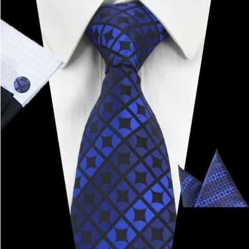kék mintás nyakkendőszett