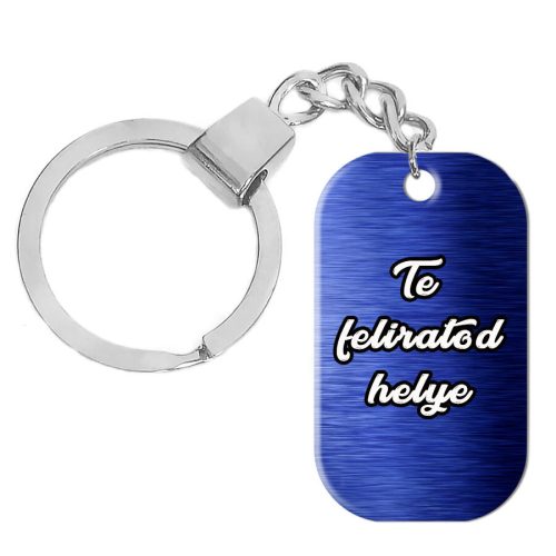 Egyedi-feliratos-rozsdamentes-fém-dögcédula-kulcstartó-kék-színben