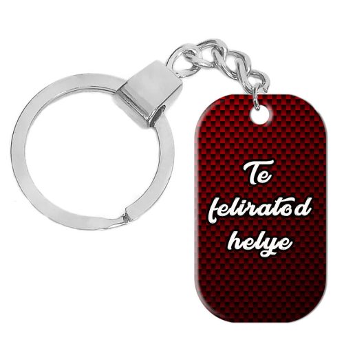 Egyedi-feliratos-rozsdamentes-fém-dögcédula-kulcstartó-bordófekete-színben