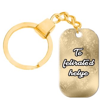 Egyedi-feliratos-rozsdamentes-fém-dögcédula-kulcstartó-világos-arany-színben