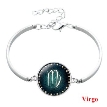 Csillagjegy karkötő, szép zöld medállal, szűz (Virgo)
