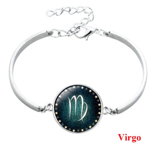 Csillagjegy karkötő, szép zöld medállal, szűz (Virgo)